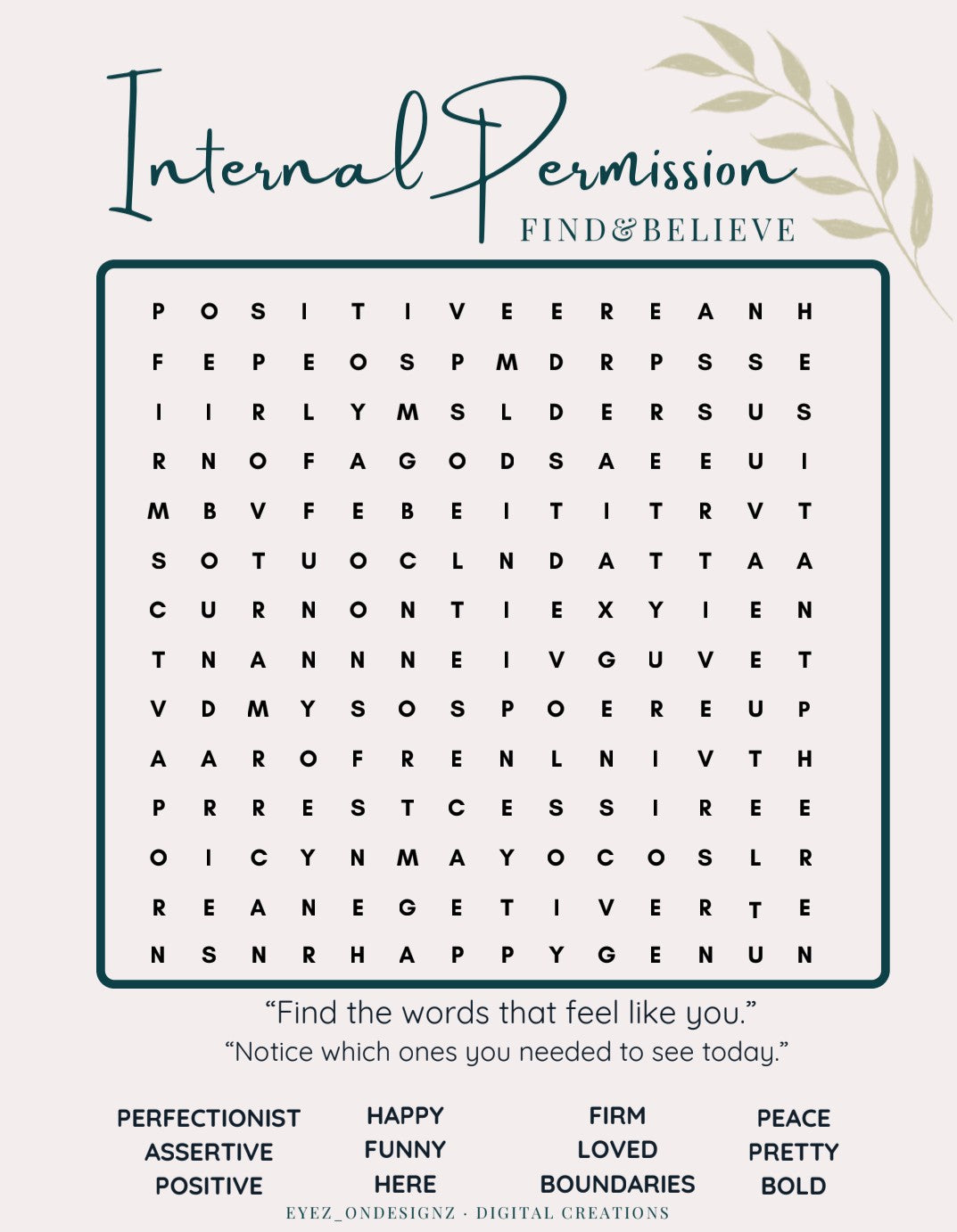🌱  Internal Permission: A Reflective Word Search